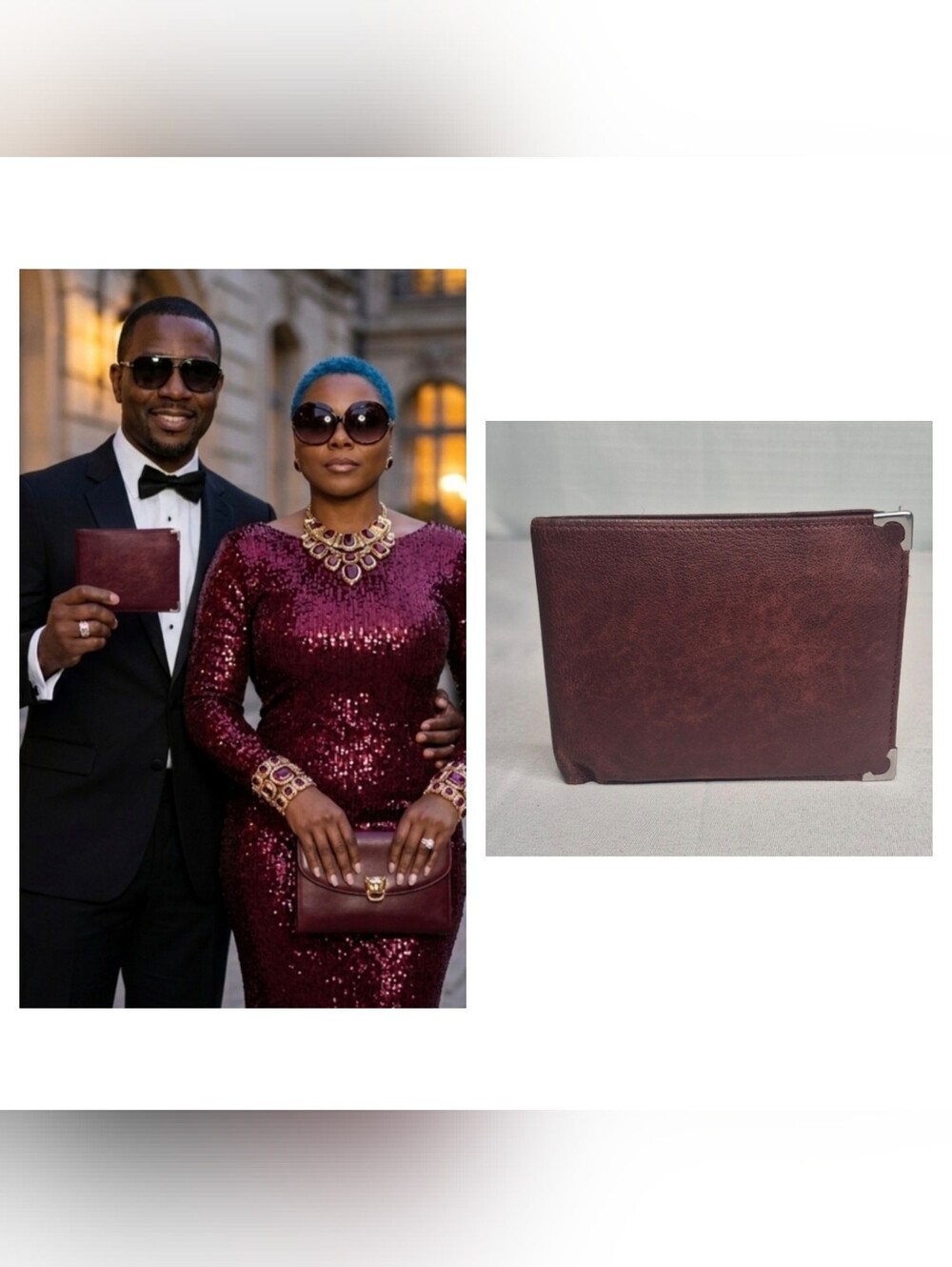 Cartier Men's Leather Bifold Wallet - Burgundy with Metal Corners
